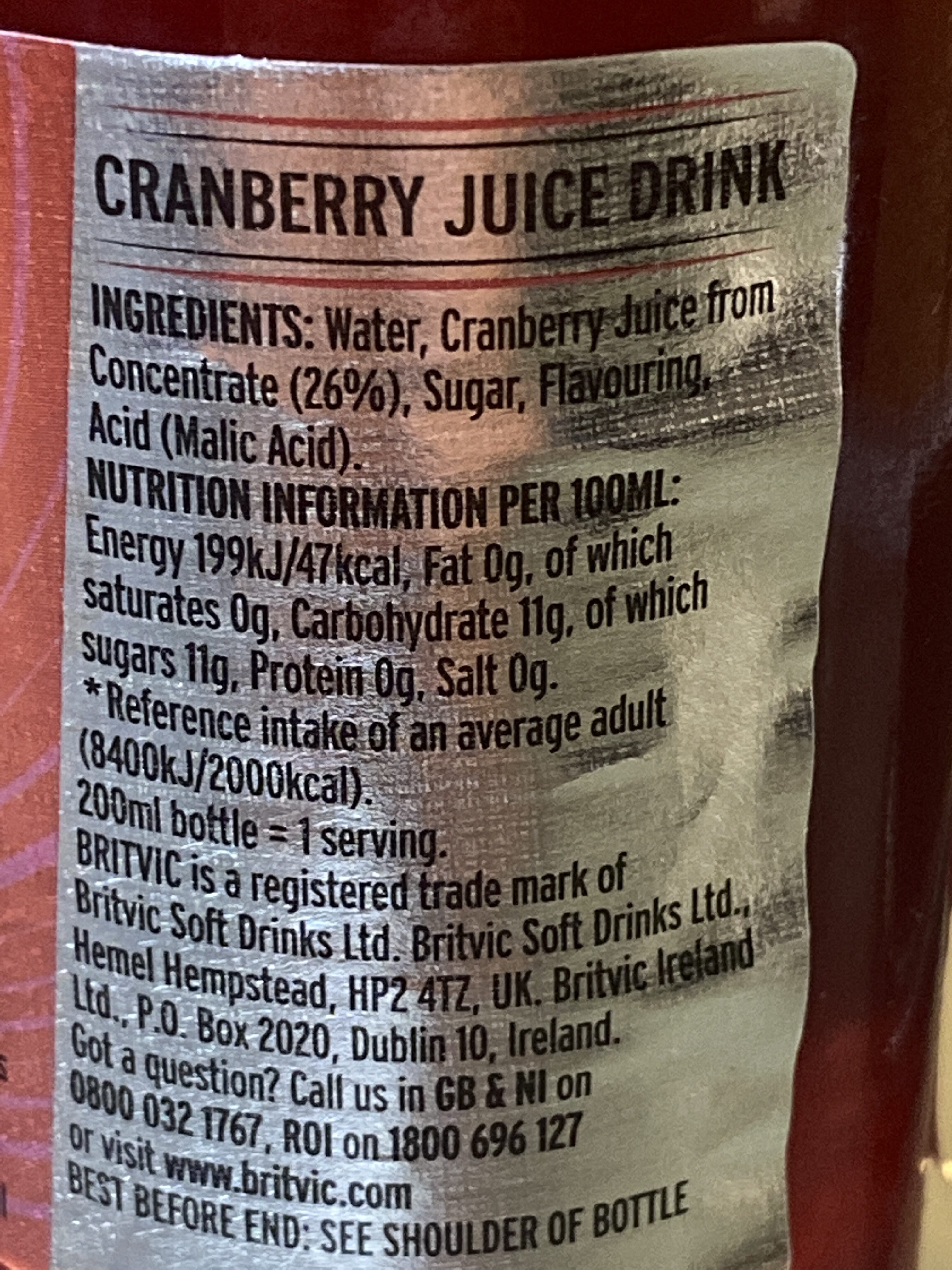 Cranberry juice - Nutrition facts - fr