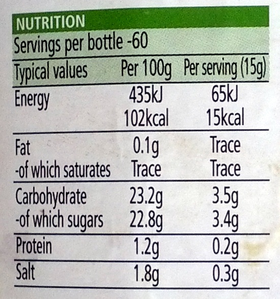 Tomato Ketchup - Nutrition facts