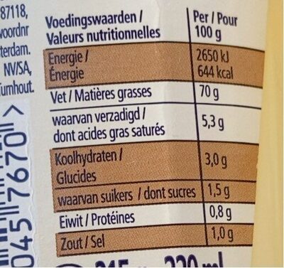 Heinz Seriously Good Mayonnaise - Tableau nutritionnel