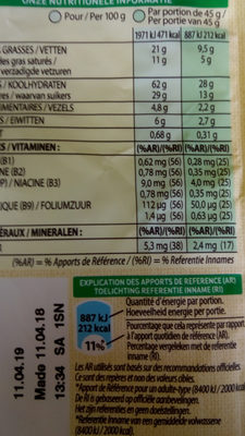 Céréales Extra Crush Fruit 500g - Tableau nutritionnel