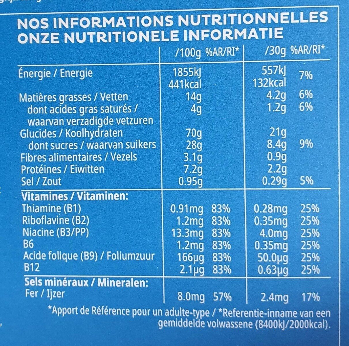 Trésor Chocolat au lait - Valori nutrizionali - fr