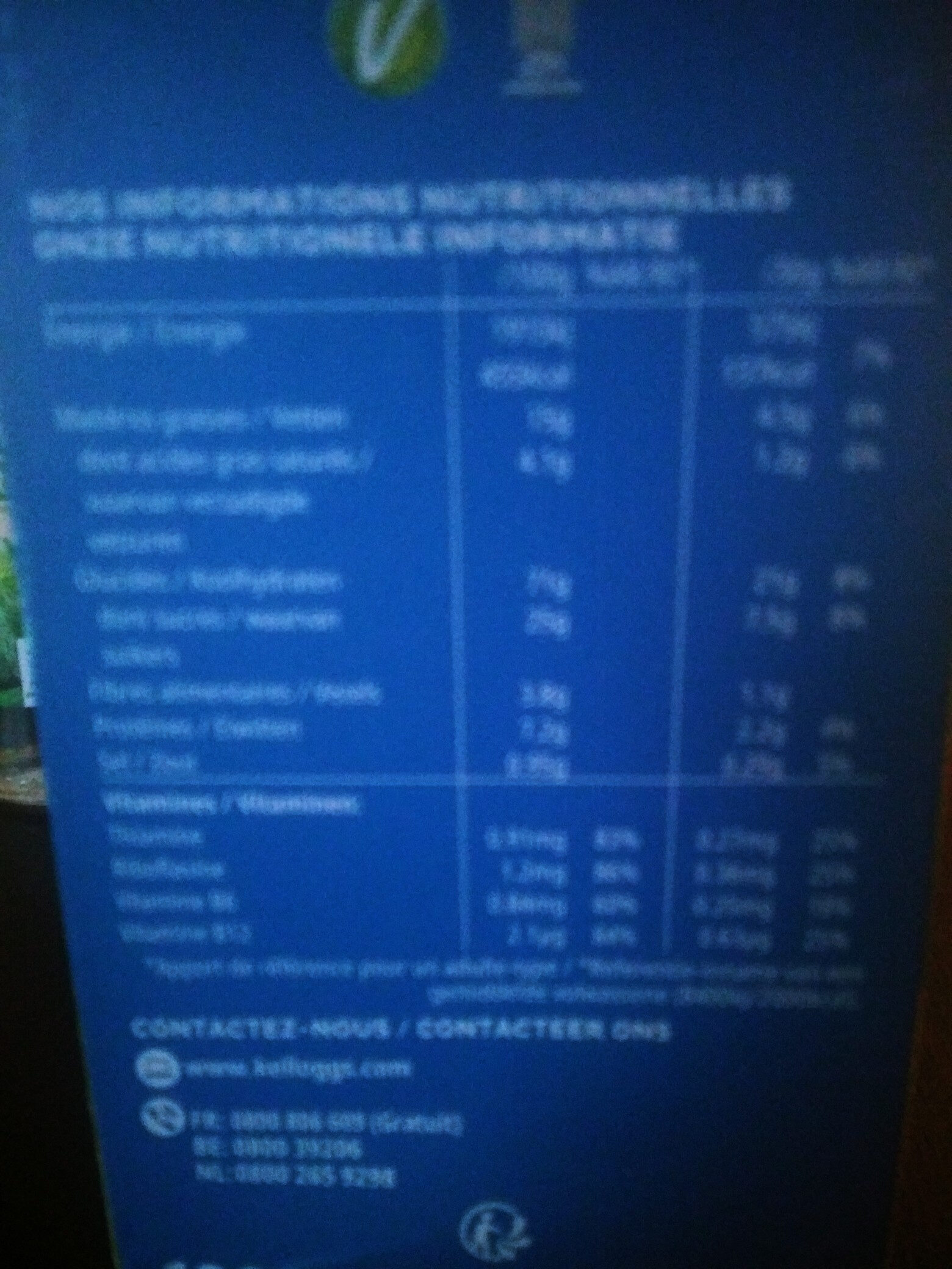 Céréales Trésor Kellogg's Chocolat Lait - 1kg - Tableau nutritionnel