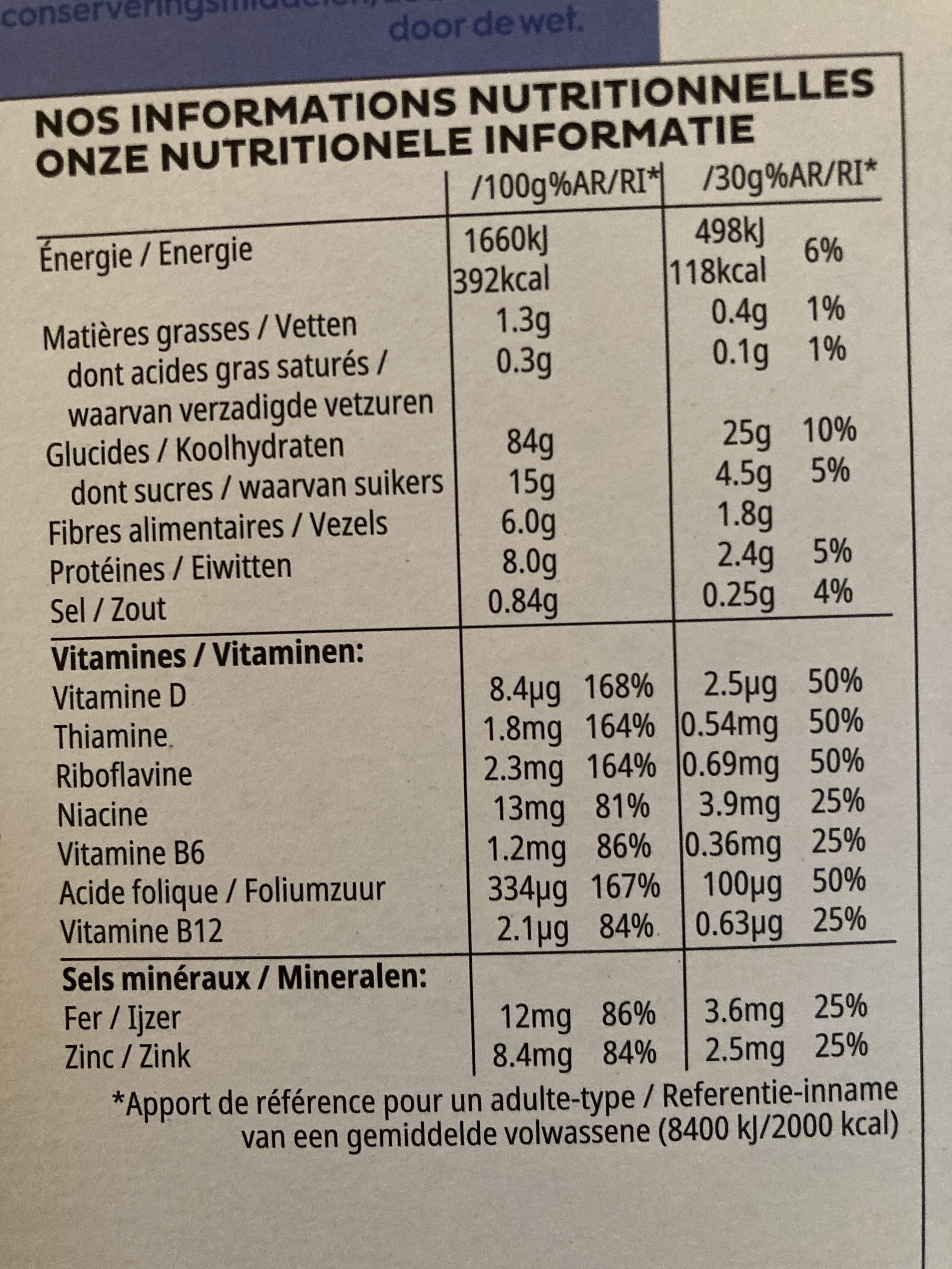 Céréales Special K Kellogg's Nature - Nutrition facts - fr