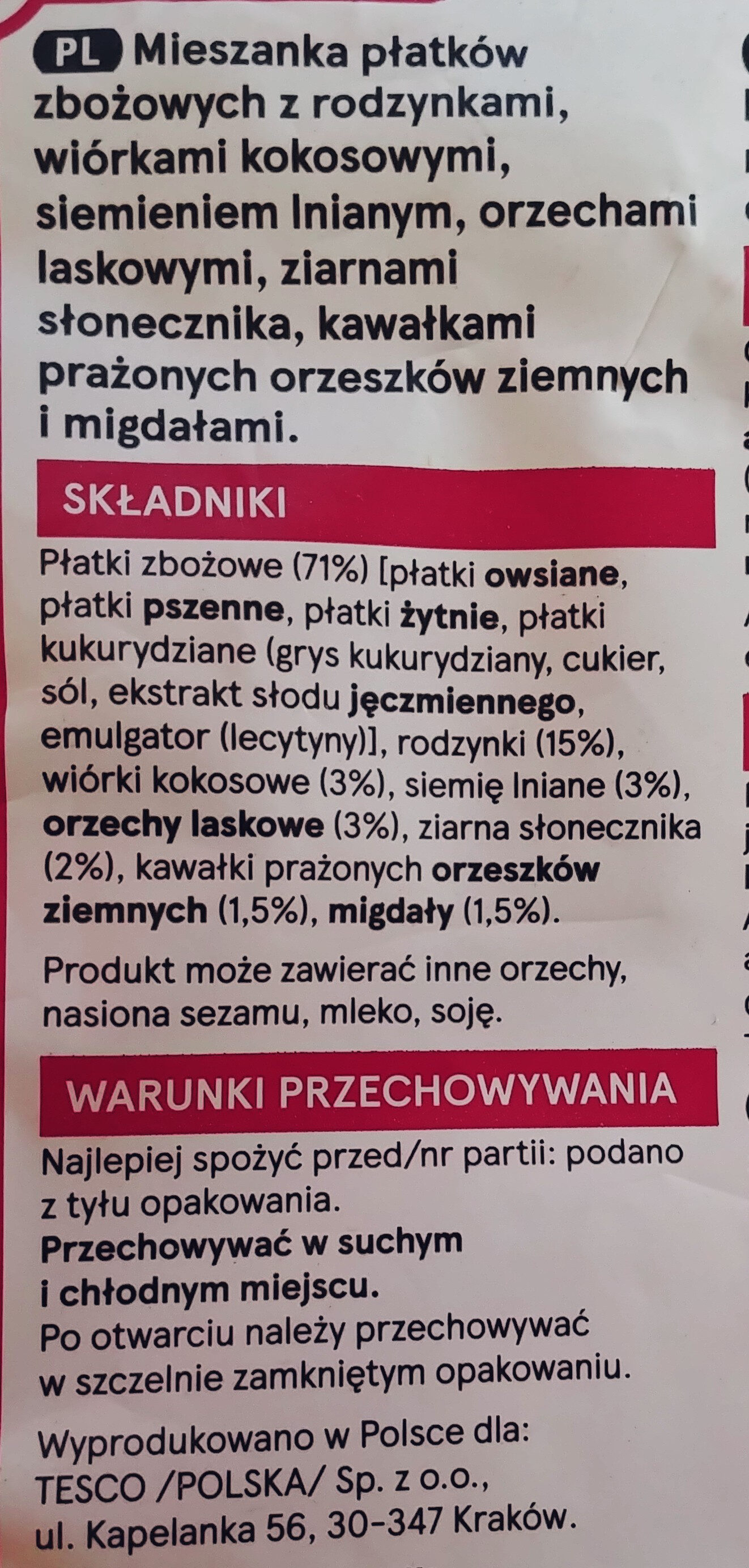 Muesli with fruits, nuts & seeds - Składniki