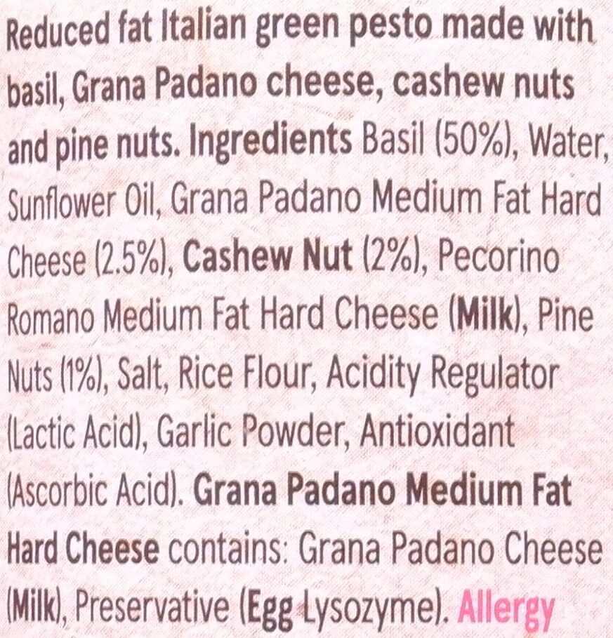Reduced Fat Freen Pesto - Ingredients