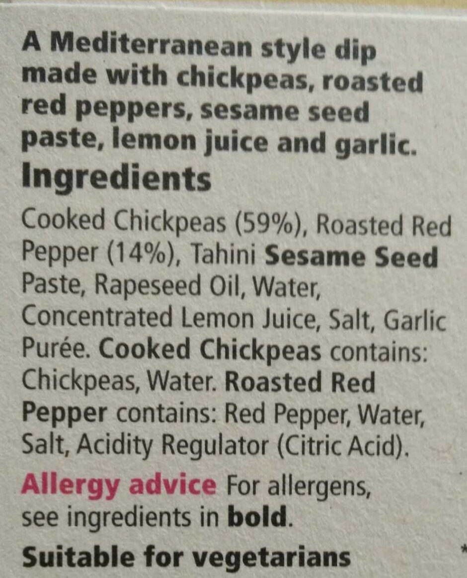Red pepper houmous - Ingredients