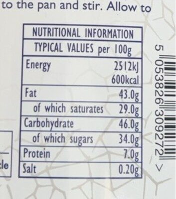 F&M hot chocolate - Nutrition facts