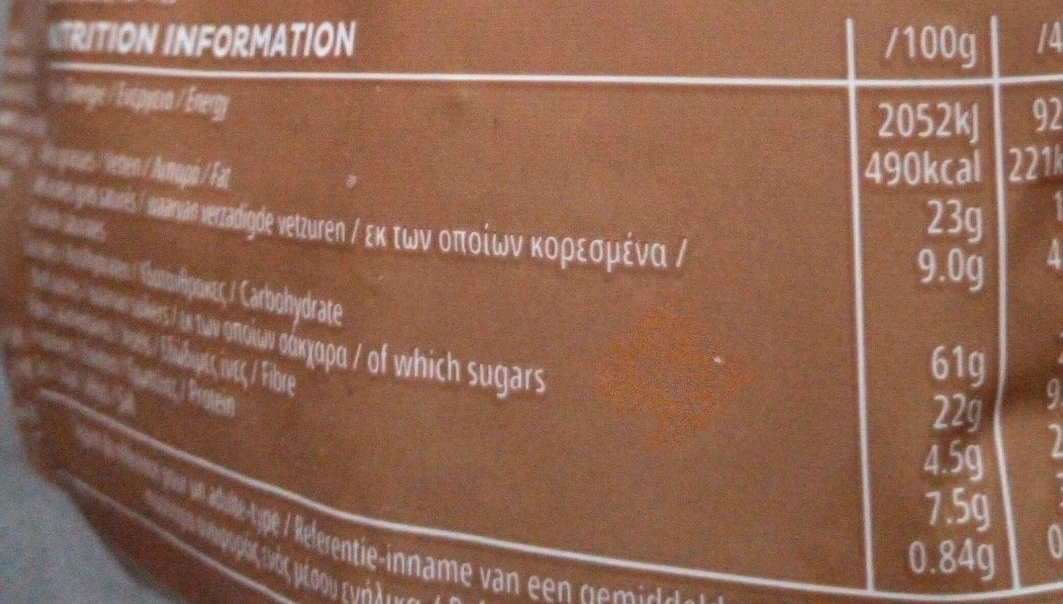 Extra Noisettes Caramelisées - Tableau nutritionnel