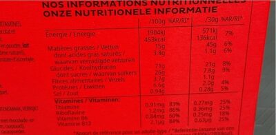 Céréales Trésor - Tableau nutritionnel