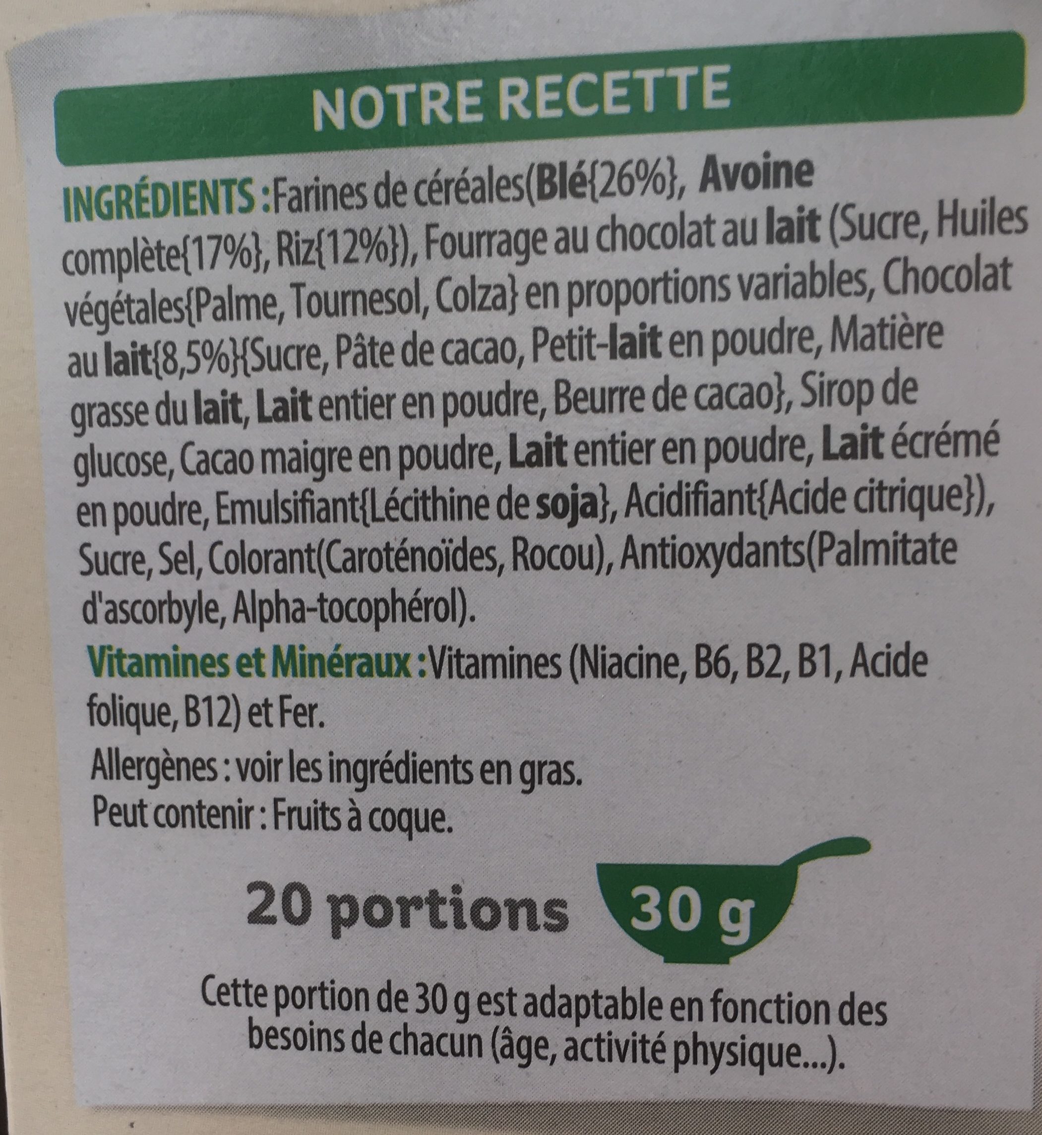 Trésor Chocolat au lait - Ingrediënten - fr
