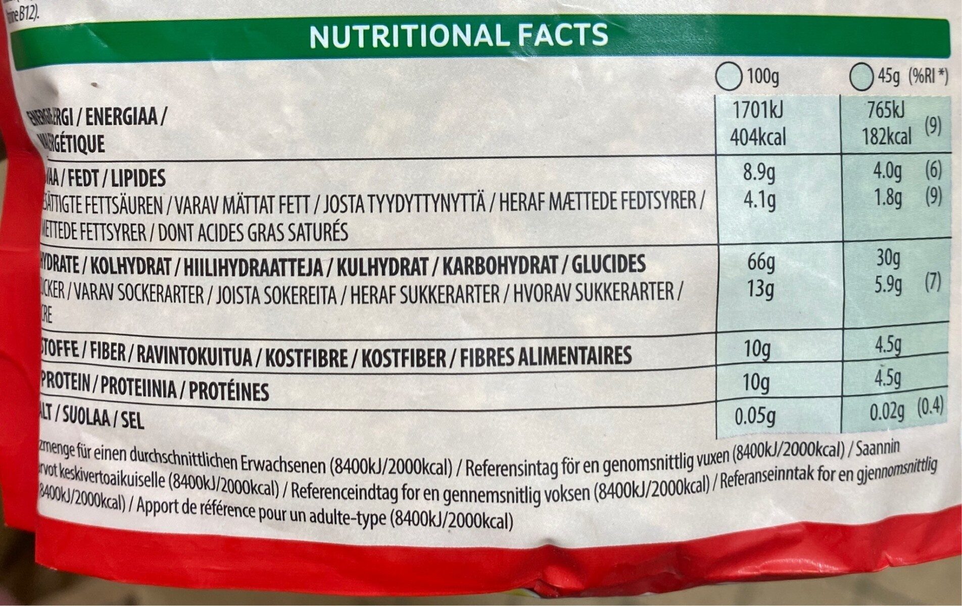 5 Korn Müsli Choco - Tableau nutritionnel