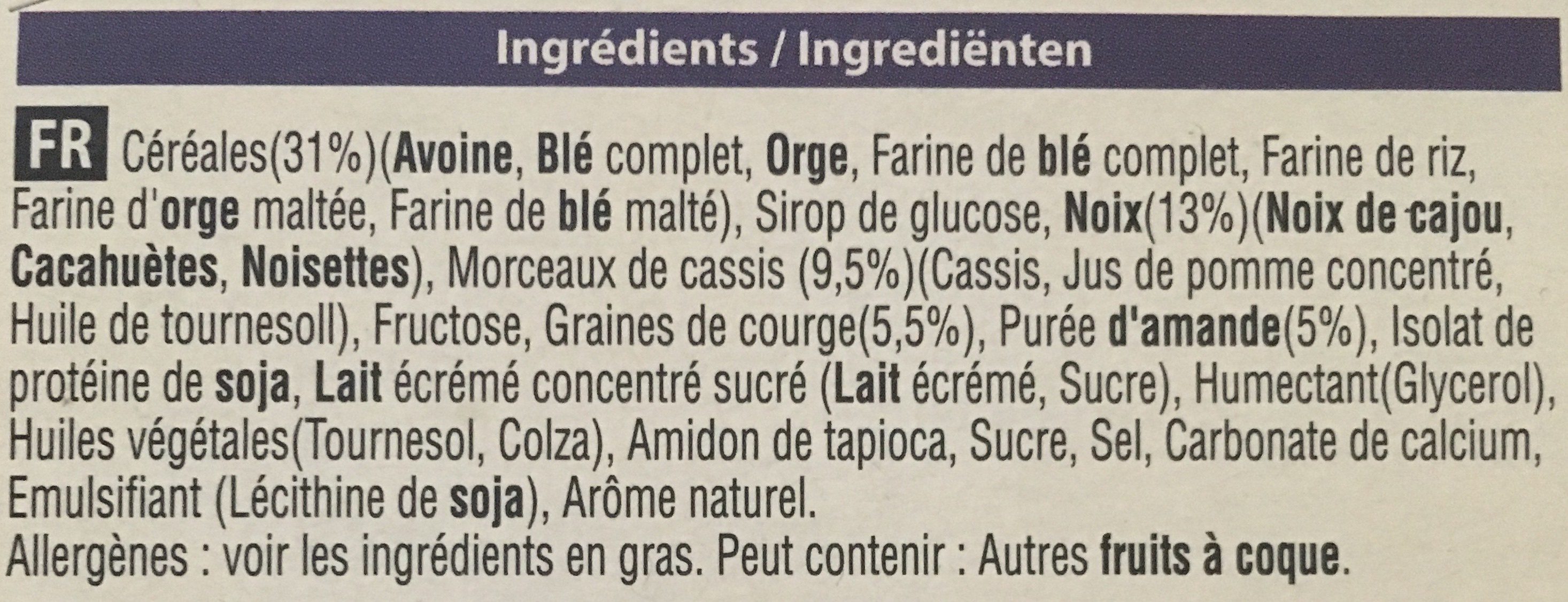 Barres céréales Protein Cassis Graines de Courge - Ingrediënten - fr