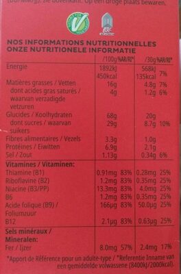 Kelloggs Trésor goût chocolat noisettes - Voedingswaarden - fr