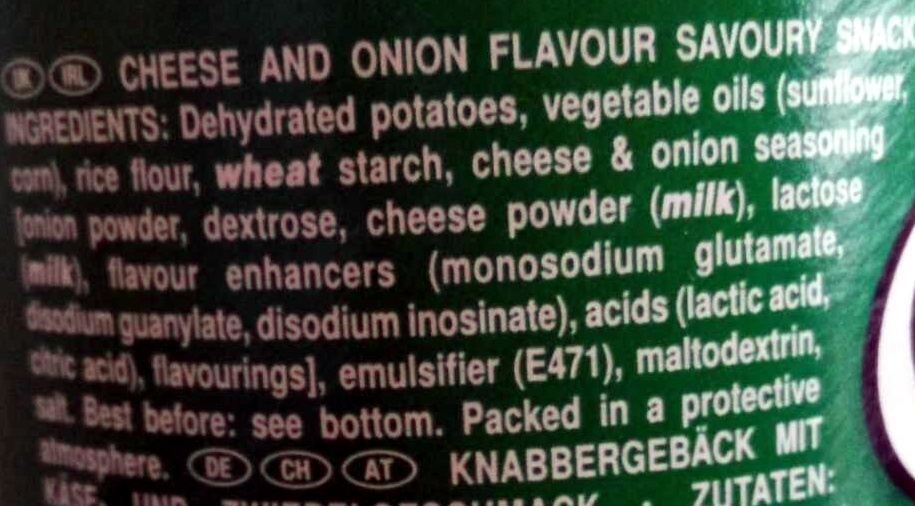 cheese & onion - Ingredients