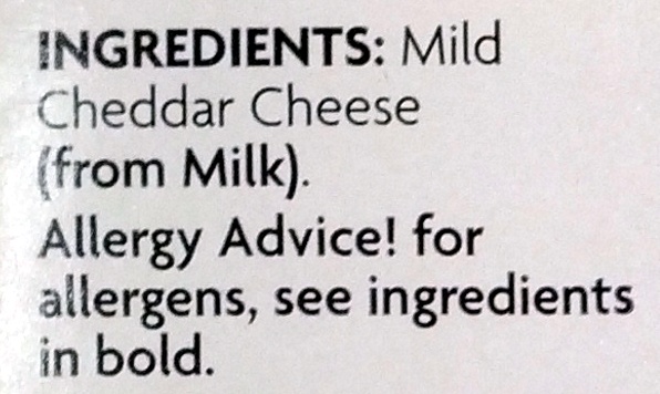 Sliced Mild British Cheddar - Smooth and Creamy - Ingredients
