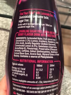 Zero Pink Lemonade - Nutrition facts