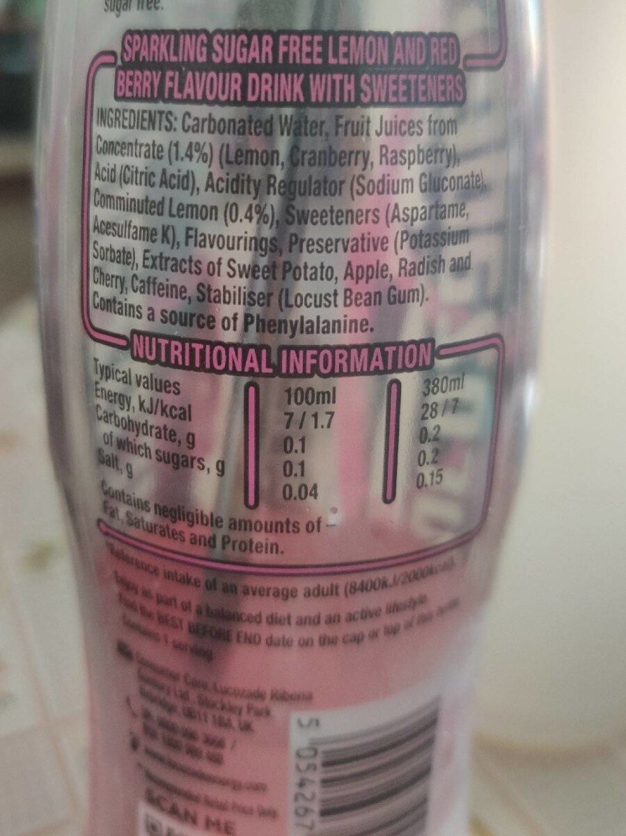 Lucozade zero pink lemonade - Nutrition facts