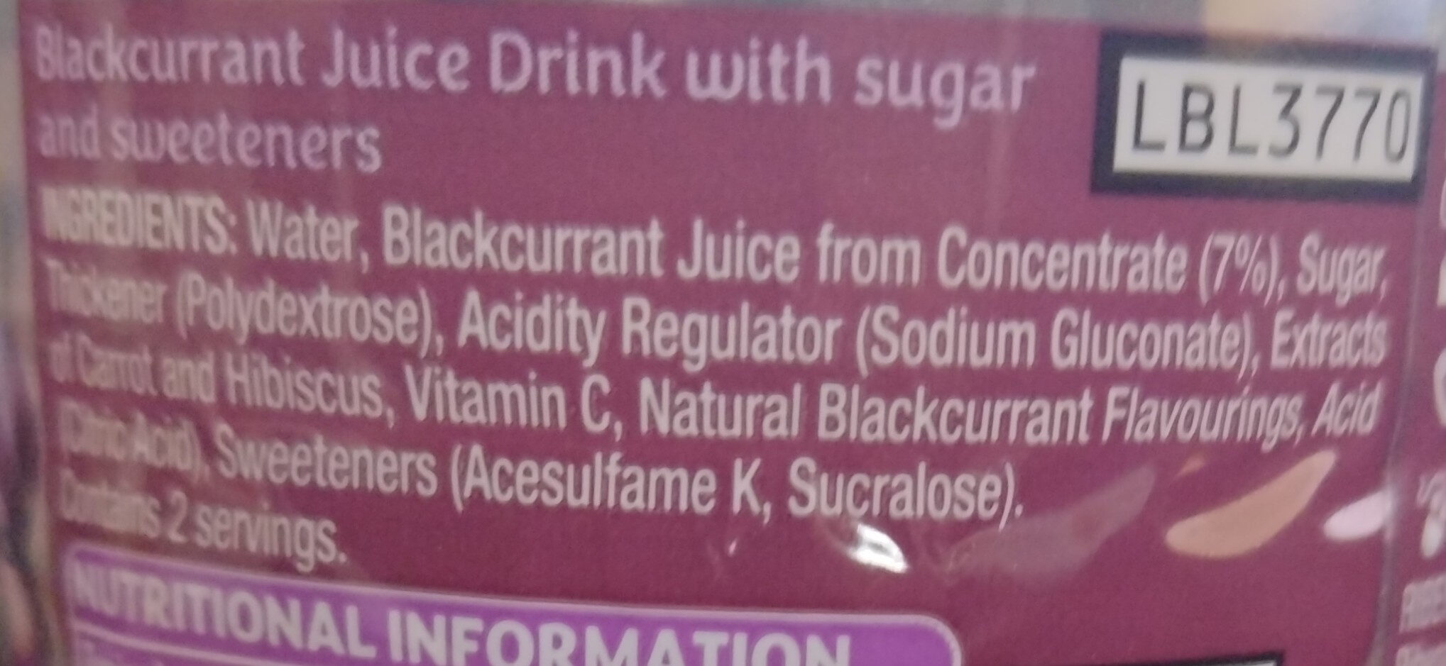 Ribena Blackcurrant - Ingredients