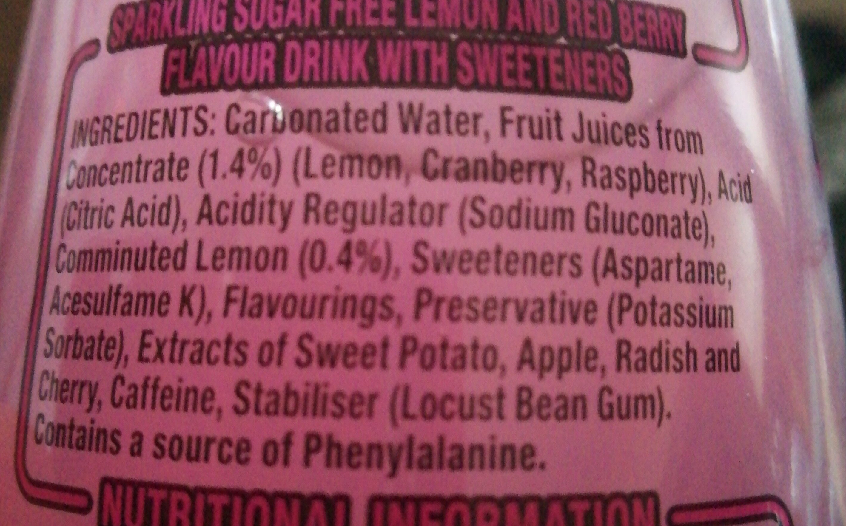Zero Lucozade Pink Lemonade - Ingredients