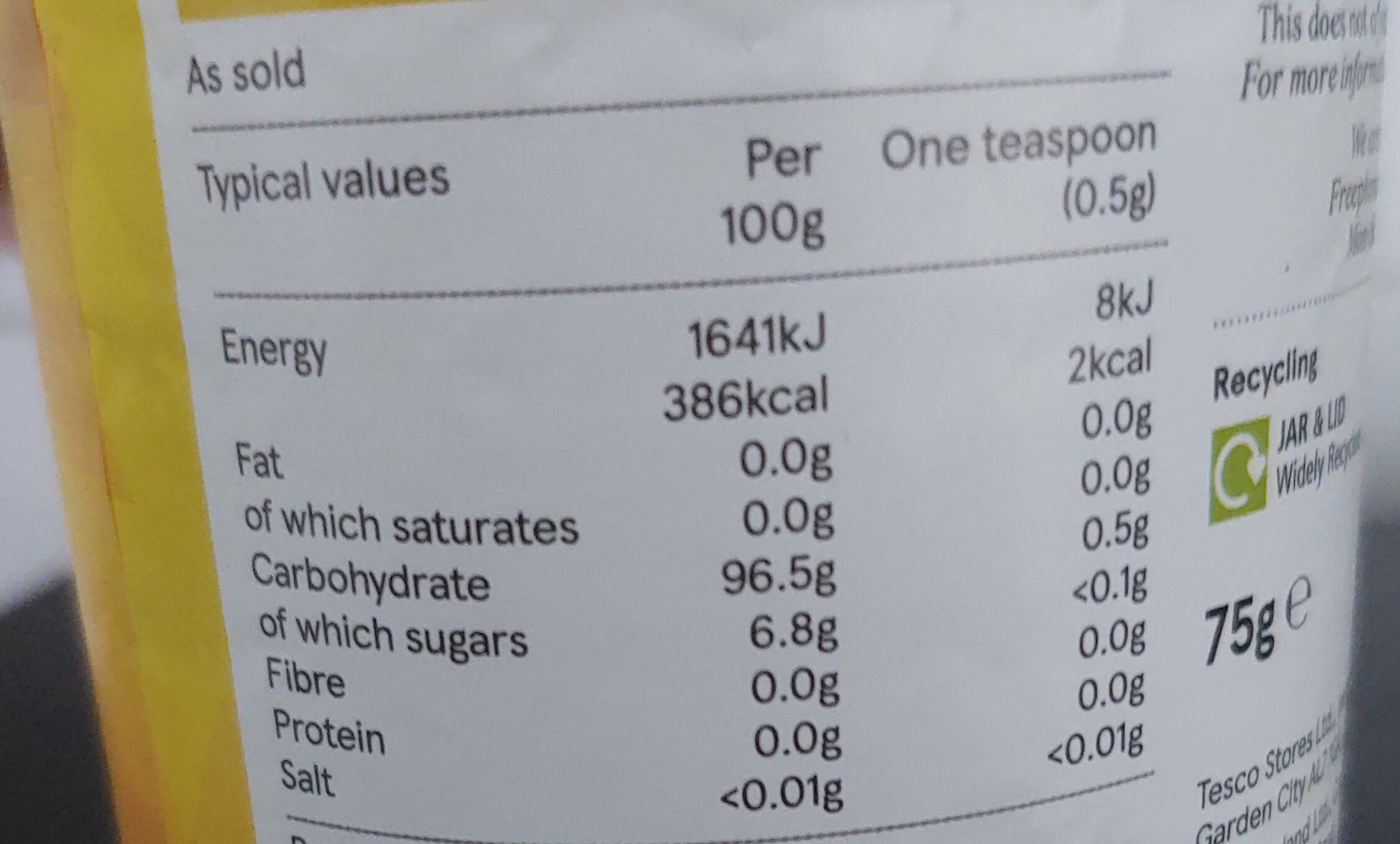 Low Calorie Granulated Sweetener - Nutrition facts