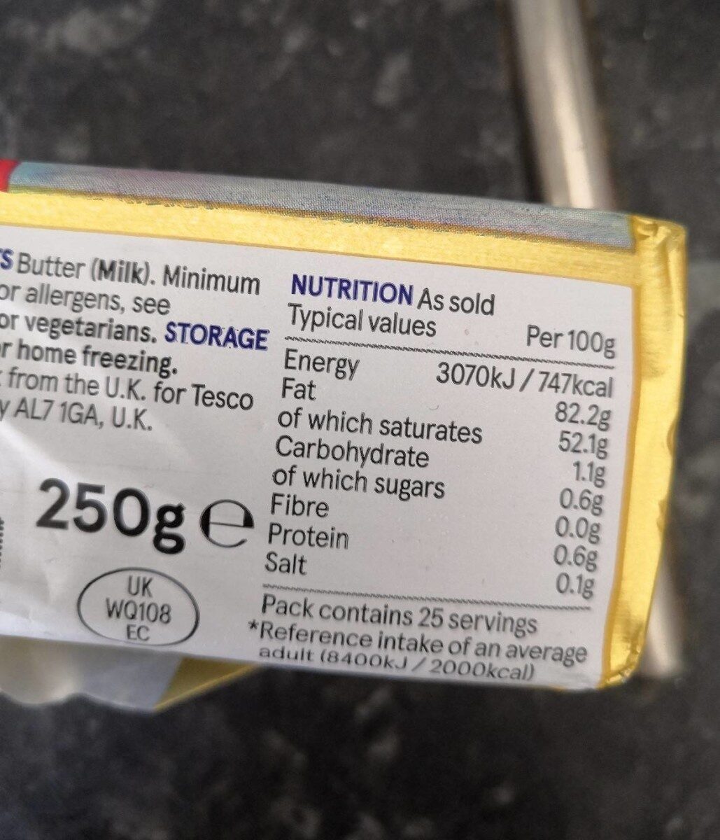 British Unsalted Butter - Nutrition facts