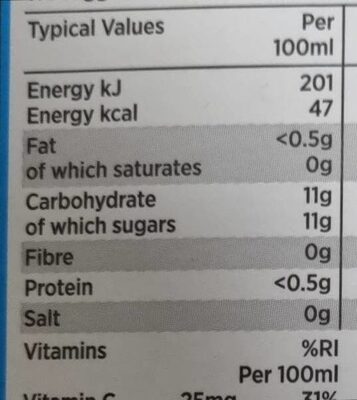 Smooth Orange Juice From Concentrate - Nutrition facts