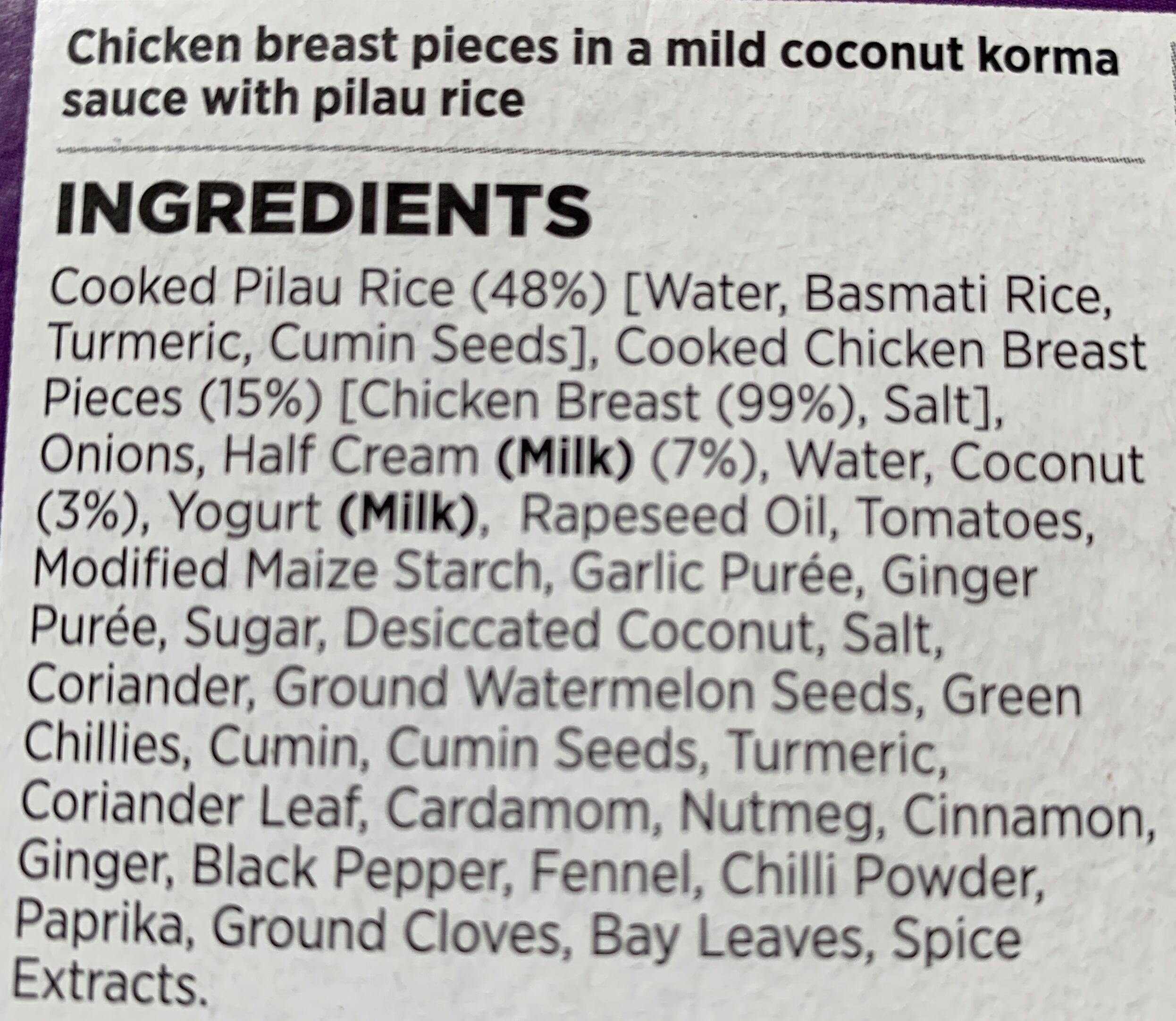Chicken Korma with pilau rice - Ingredients