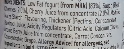 Low fat fruit yogurts - Ingrediënten - en