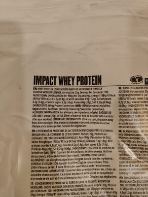 Impact whey protein vanilla - Nutrition facts