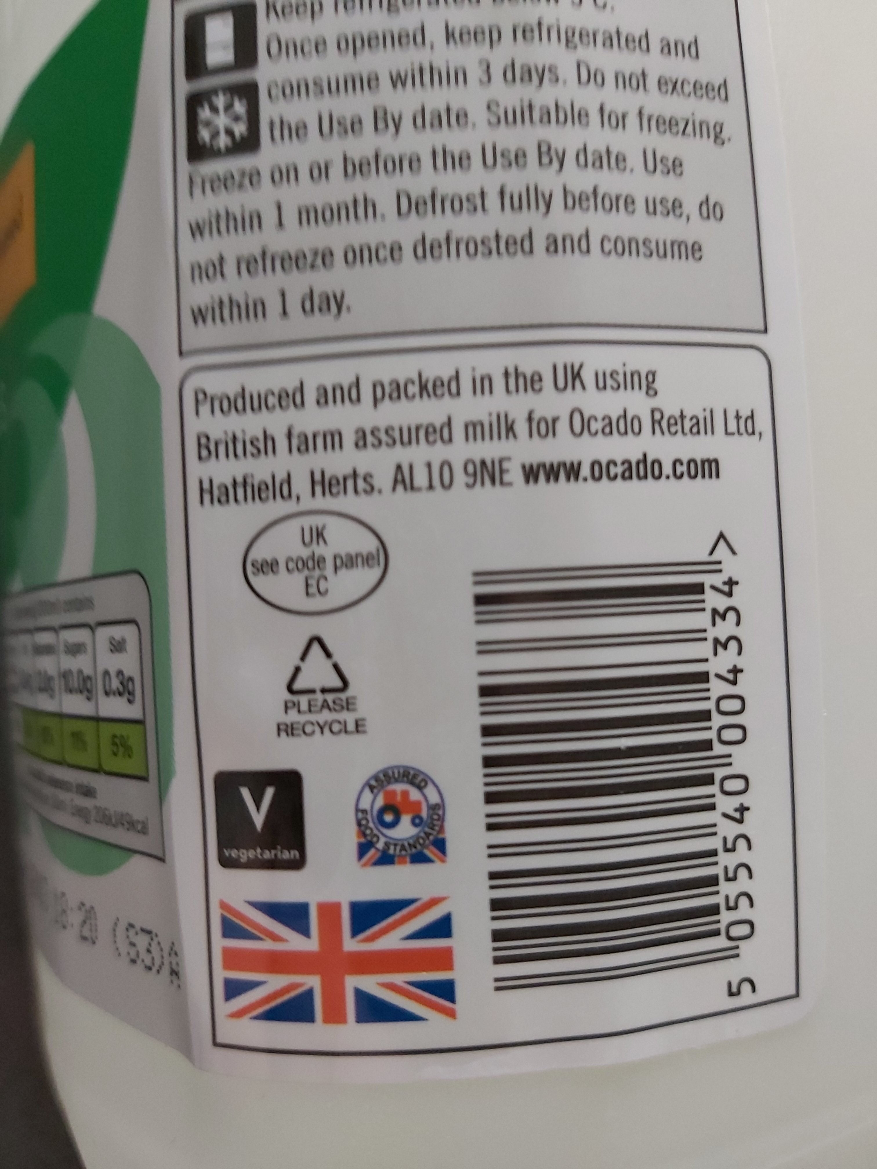 British Semi skimmed milk - Recycling instructions and/or packaging information