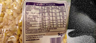 Supersweet Sweetcorn - Nutrition facts
