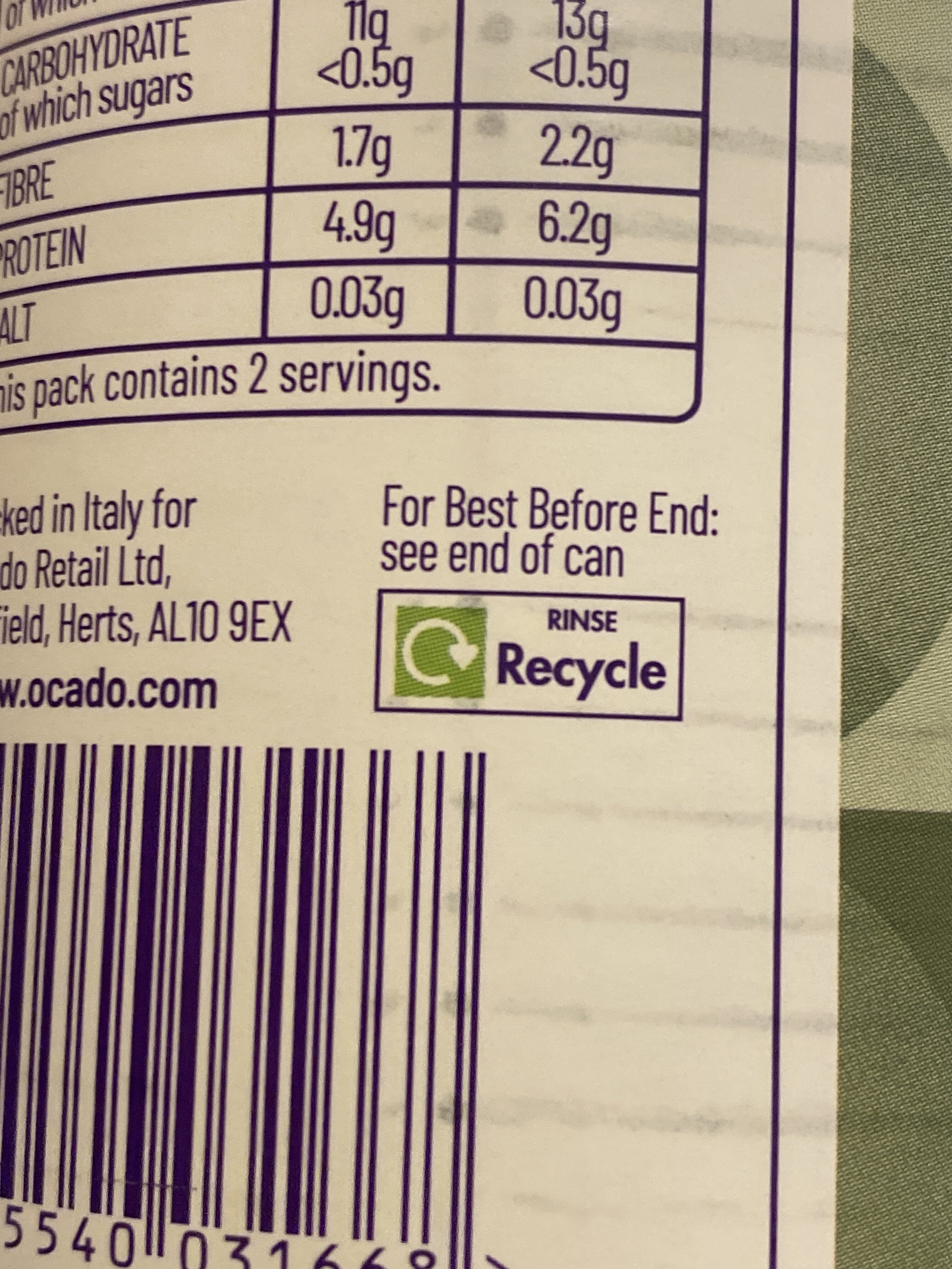 Green Lentils - Recycling instructions and/or packaging information