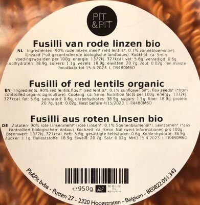 Fusilli van rode linzen bio - Product - fr