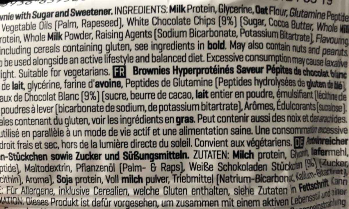 Brownies hyperprotéinés saveur pépites de chocolat blanc - Ingredienti - fr