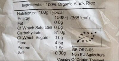 Organic black rice - Nutrition facts