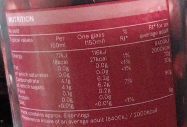 Tesco Cranberry Juice - Tableau nutritionnel