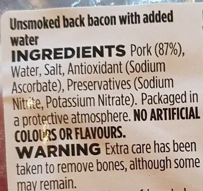 Unsmoked back bacon rashers - Ingredients