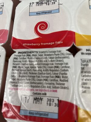 Asda yoghurts parfums assortis 12 x 55 g - Ingredienti - en