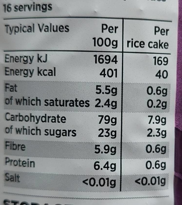 Cocoa Rice Cakes - Nutrition facts