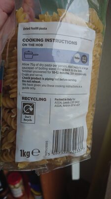 Fusilli pasta - Recycling instructions and/or packaging information