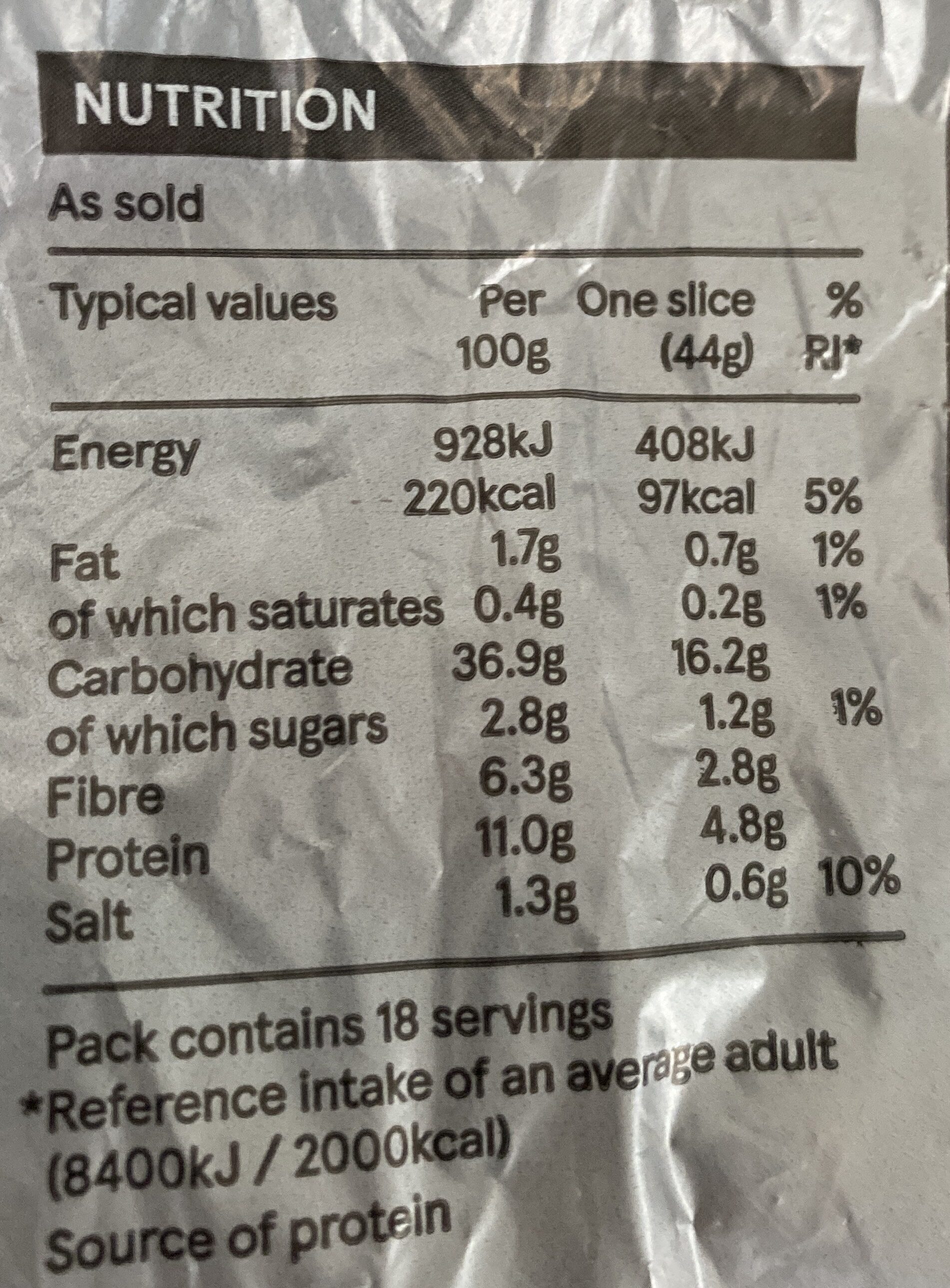 Finest Wholemeal Loaf - Nutrition facts