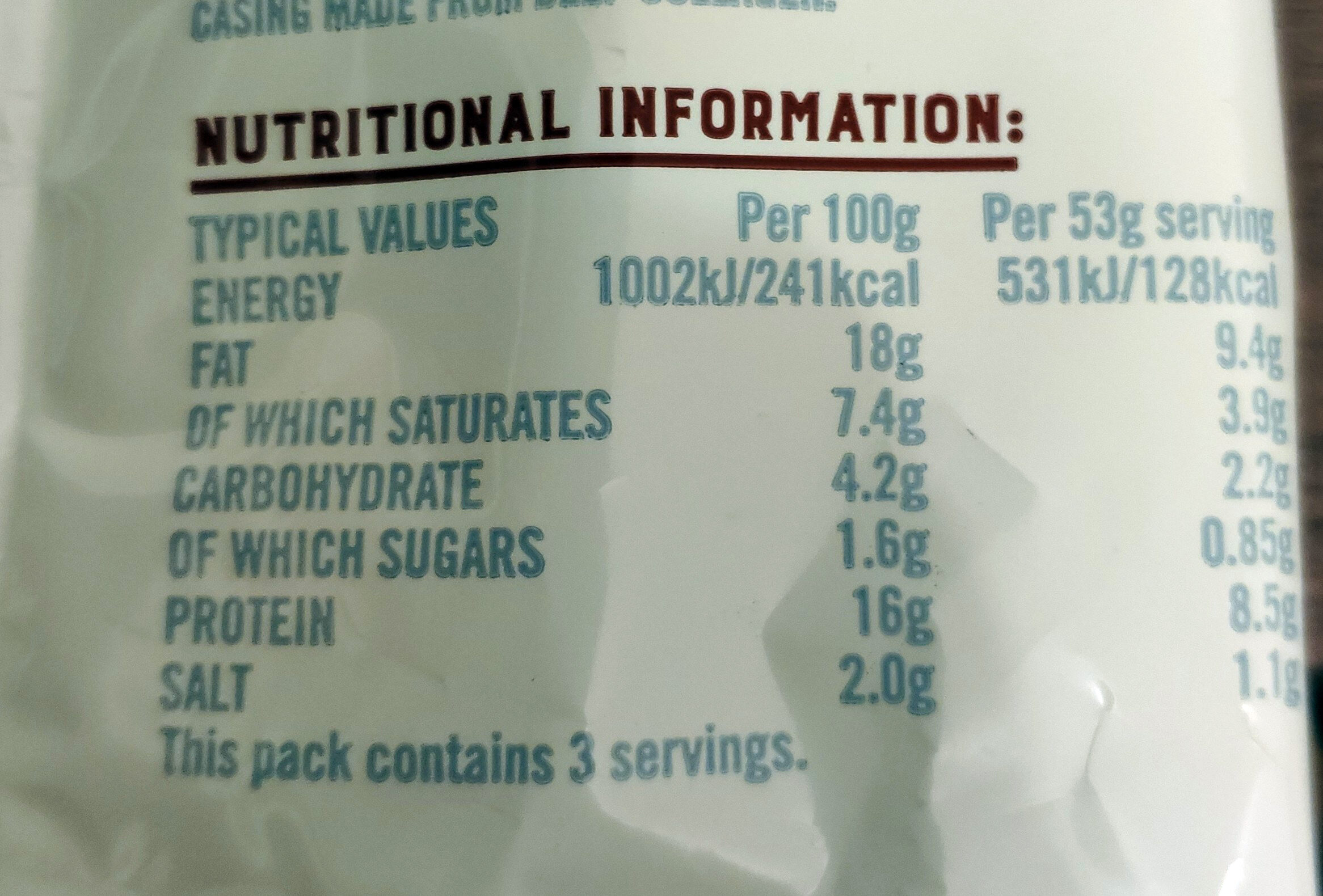 Smoked pork sausage reduced fat - Nutrition facts