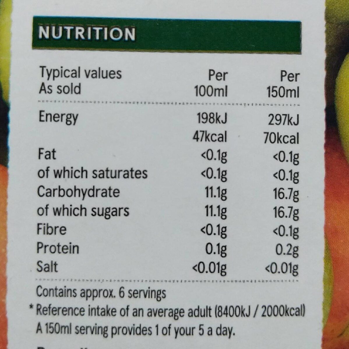 Apple Juice - Tableau nutritionnel