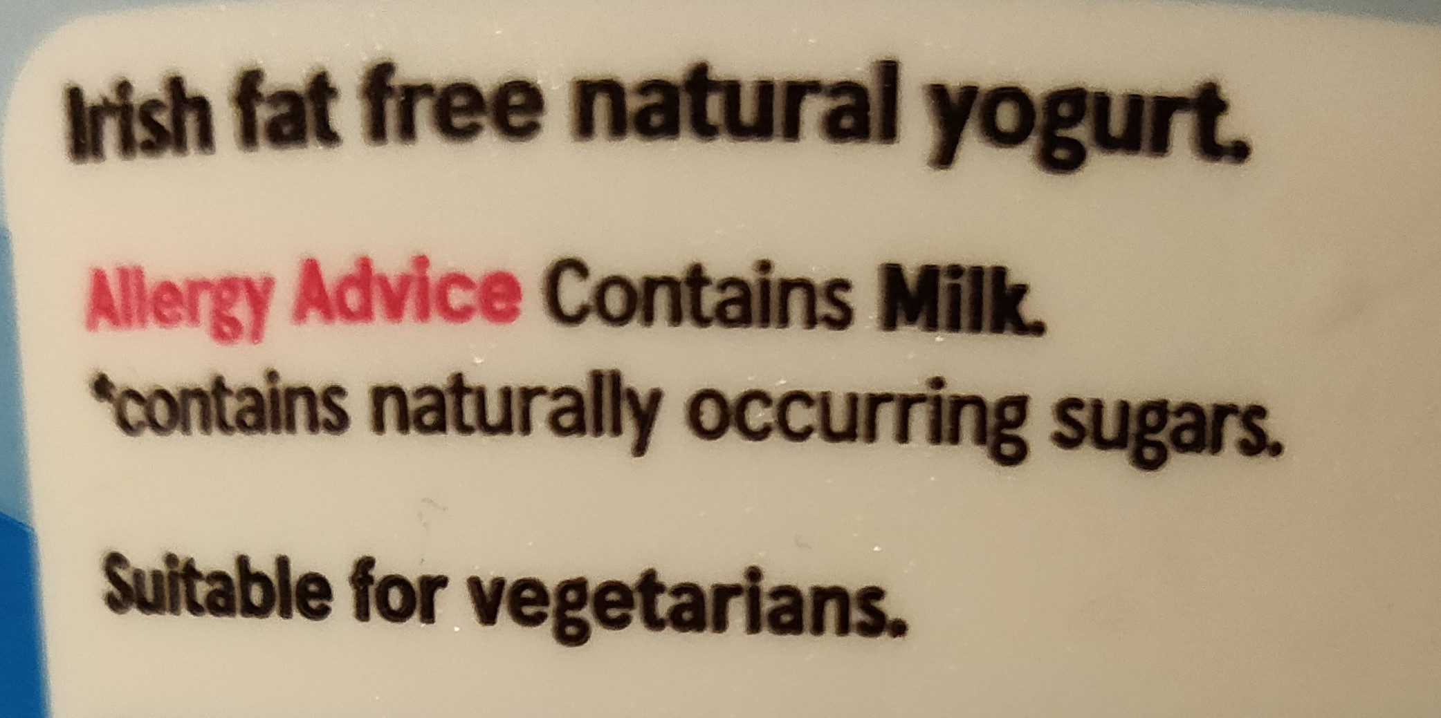 Irish fat free natural yogurt - Ingredients