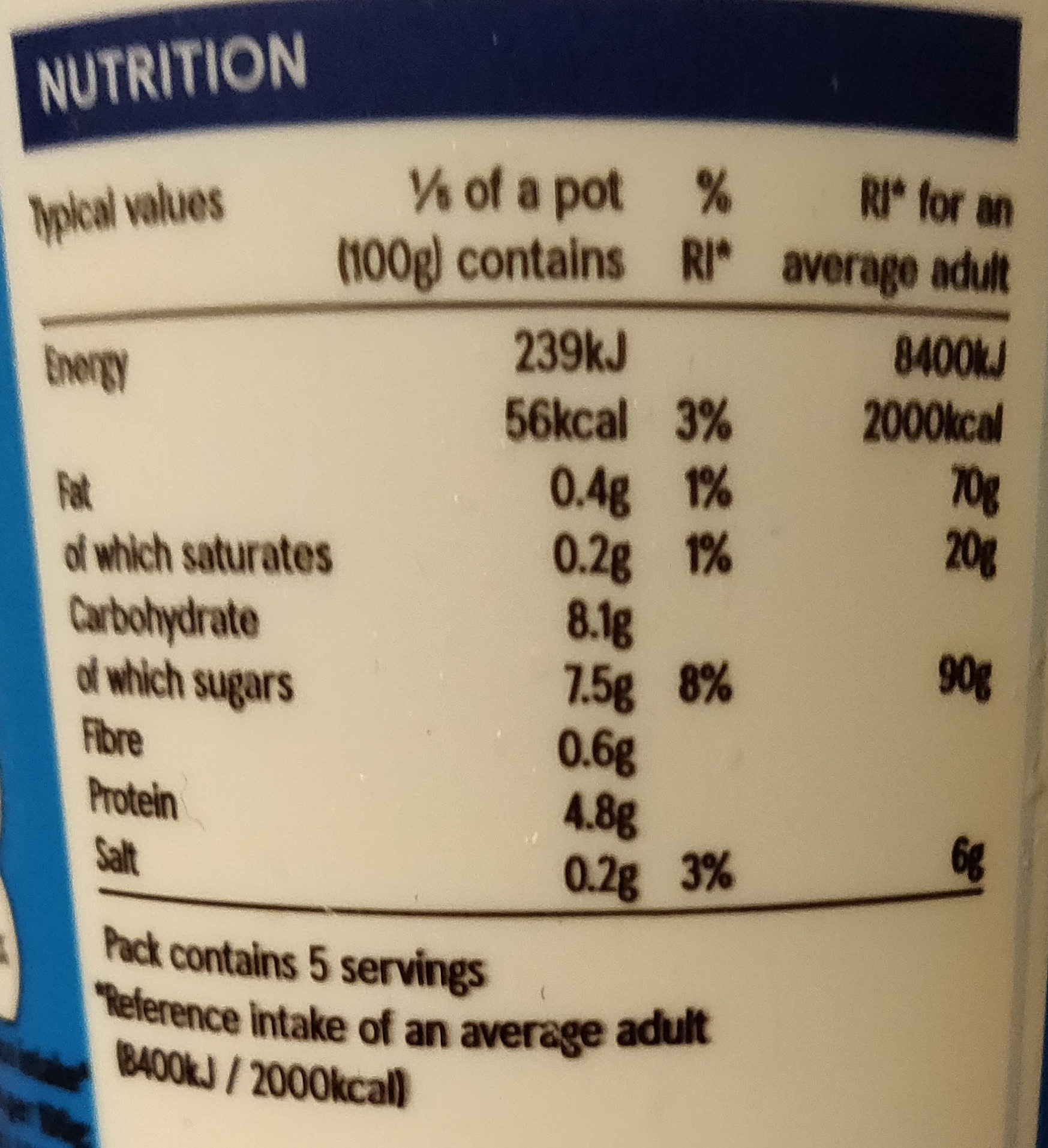 Irish fat free natural yogurt - Nutrition facts