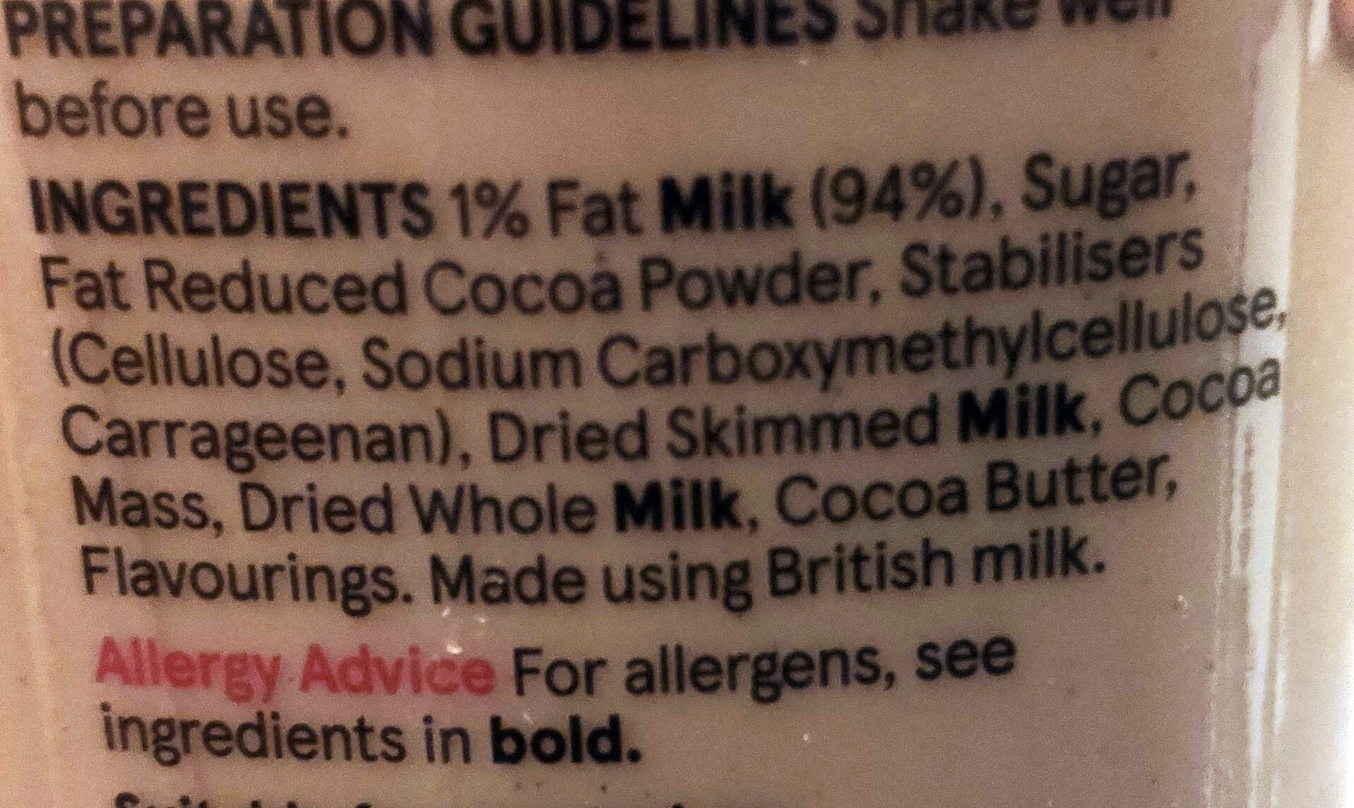 Chocolate Flavour Milk - Ingredients