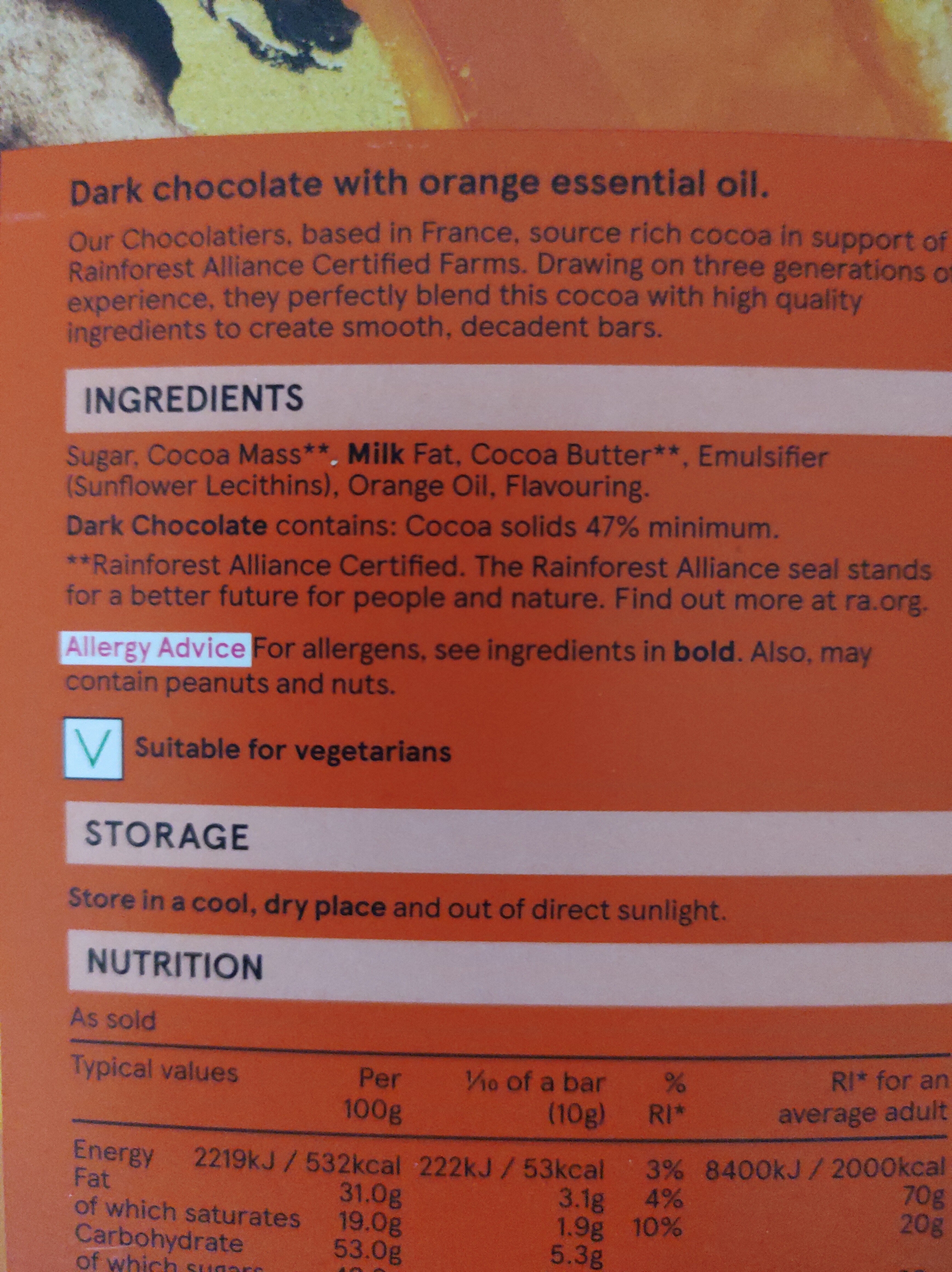 Zesty orange Dark chocolate - Ingredients