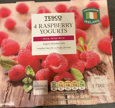 Calories in Tesco 4 Raspberry Yogurts
