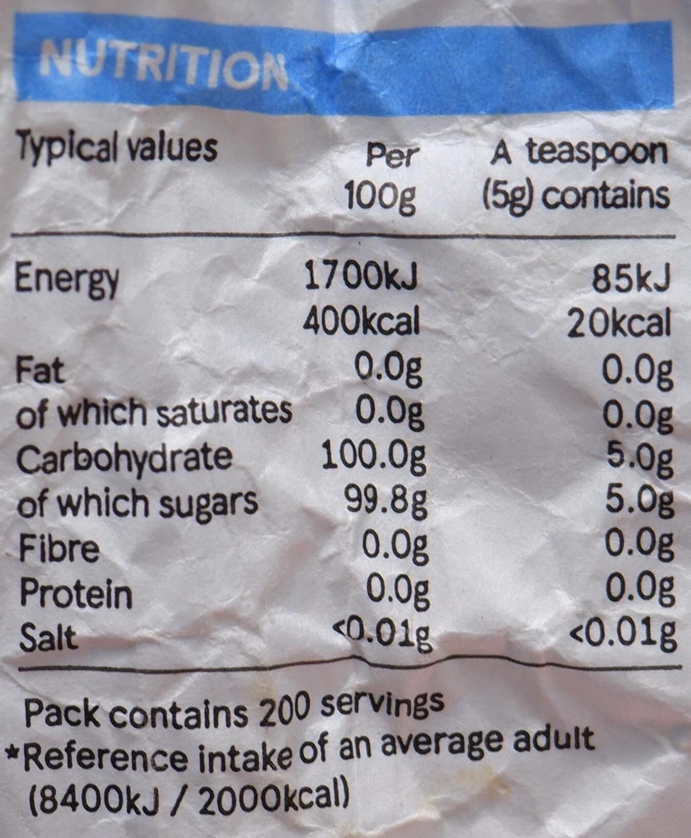 Granulated Sugar - Nutrition facts