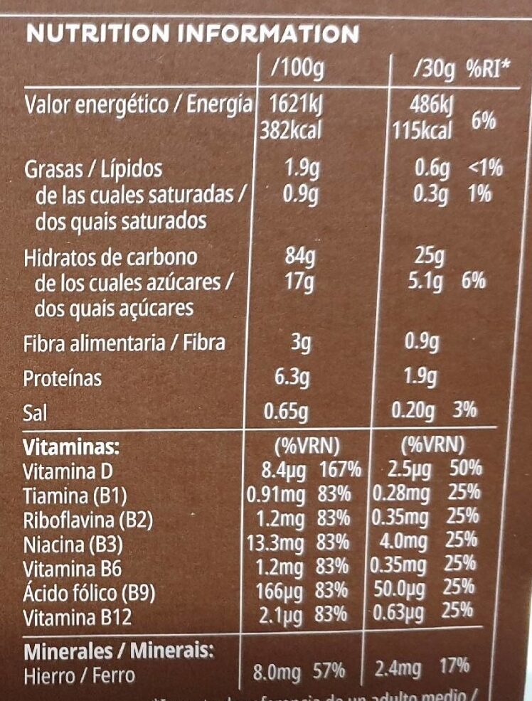 Choco krispies - Información nutricional
